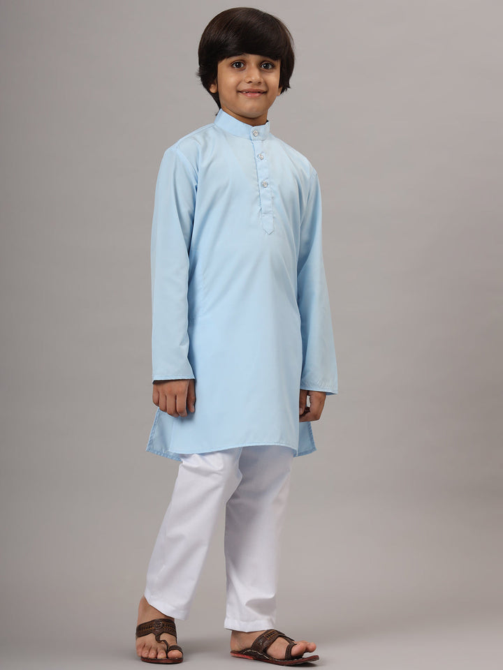 Boys Sky Blue Solid Kurta Set - Tahvo India