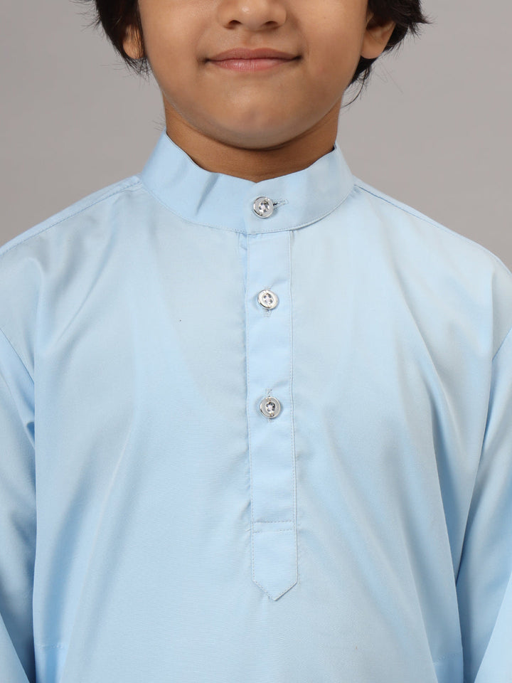 Boys Sky Blue Solid Kurta Set - Tahvo India