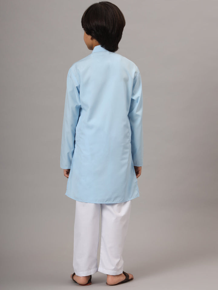 Boys Sky Blue Solid Kurta Set - Tahvo India
