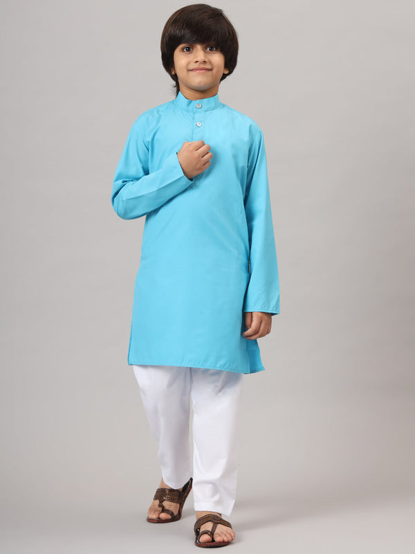 Boys Dark Blue Solid Kurta Set