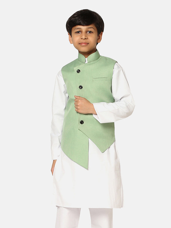 Kids Green Angrakha Nehru Jacket