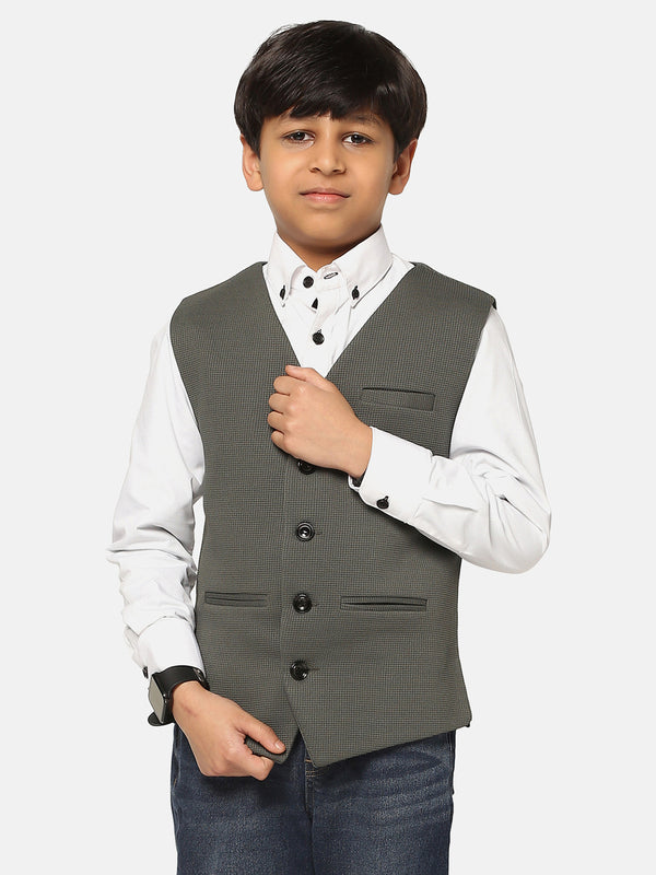 Kids Green Textured Waistcoat