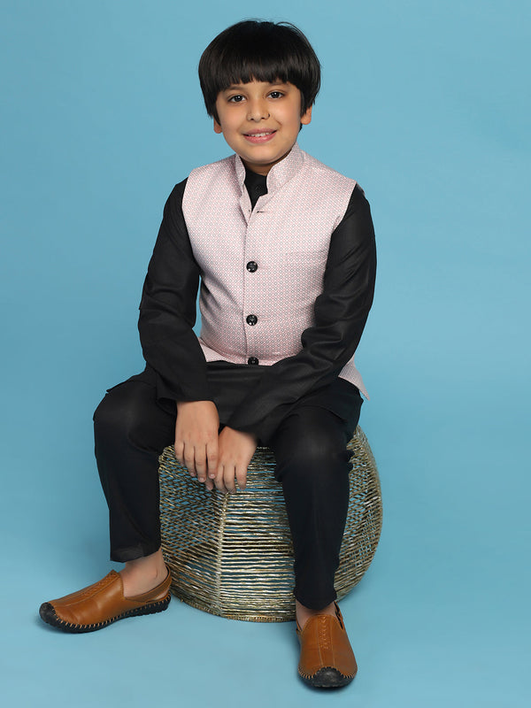 Boys Pink Printed Nehru Jacket