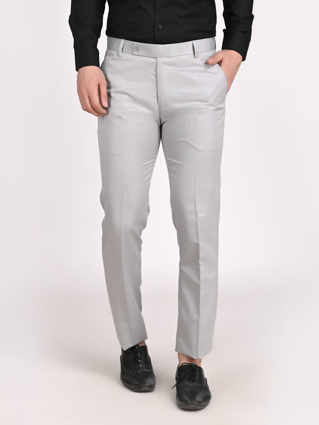 Men Grey Solid Trousers