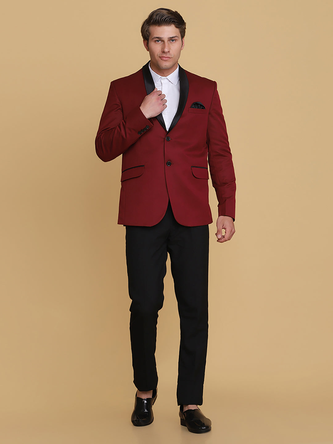Men Maroon Tuxedo Suit - Tahvo India