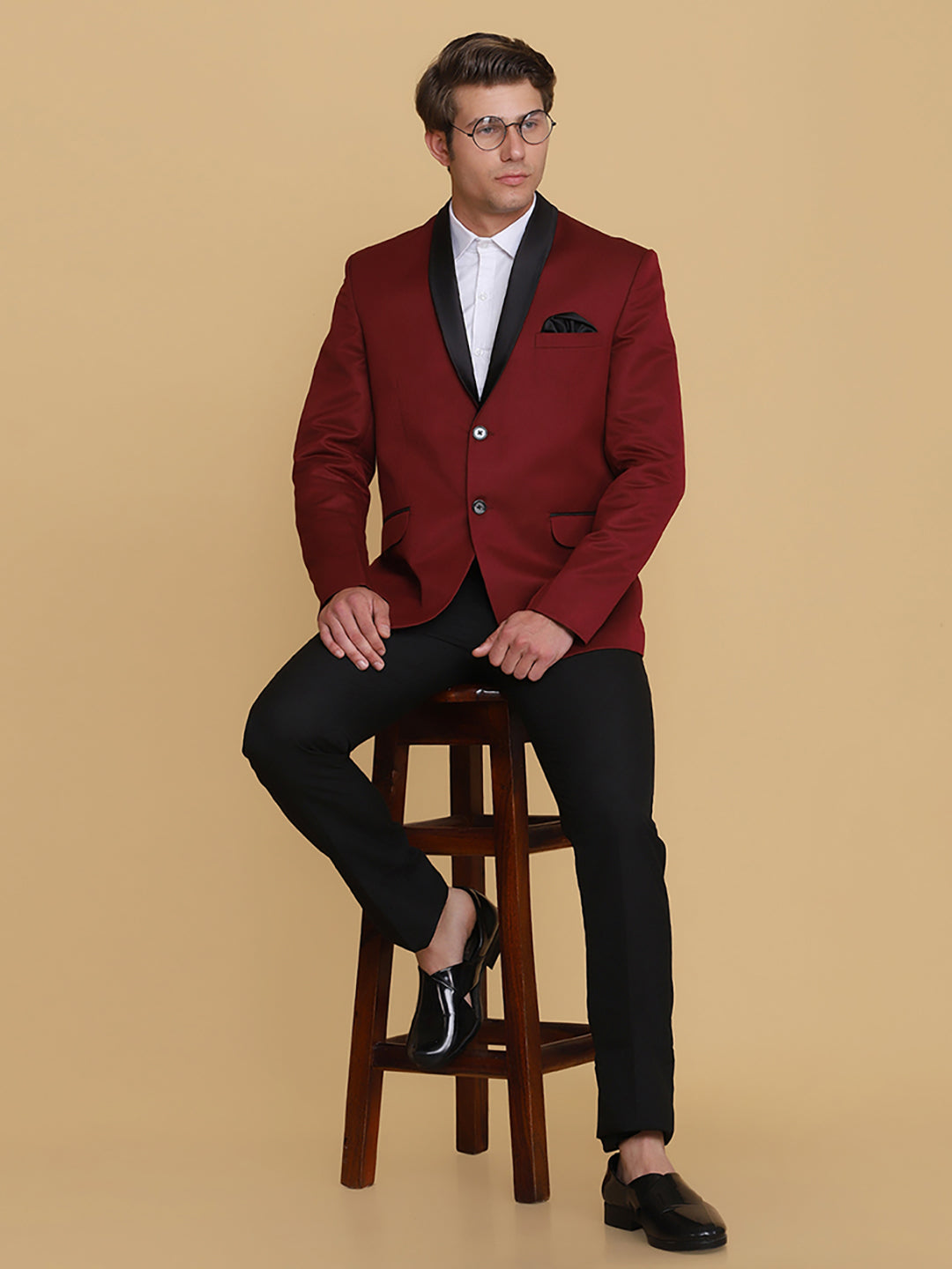 Men Maroon Tuxedo Suit - Tahvo India