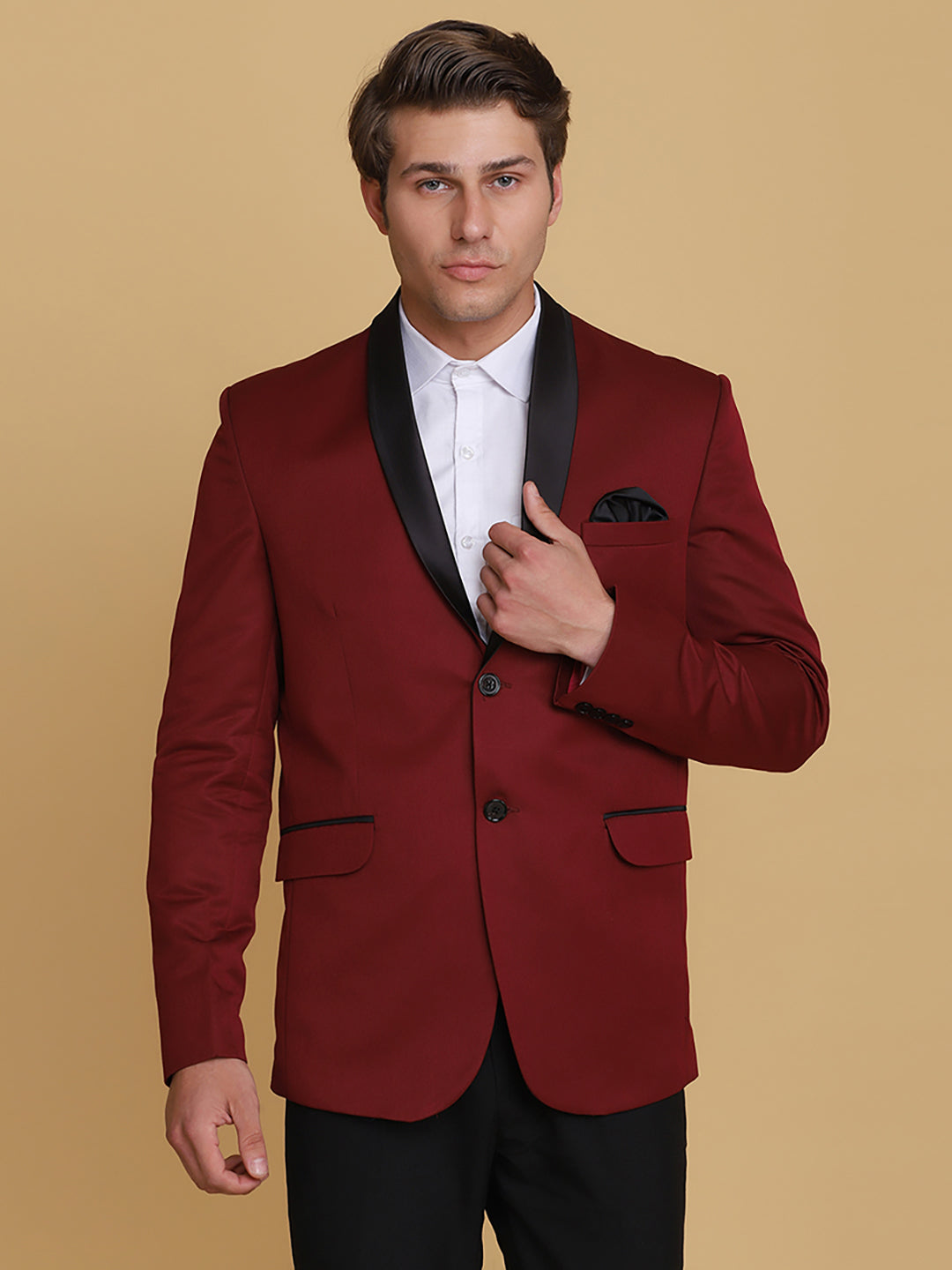 Men Maroon Tuxedo Suit - Tahvo India