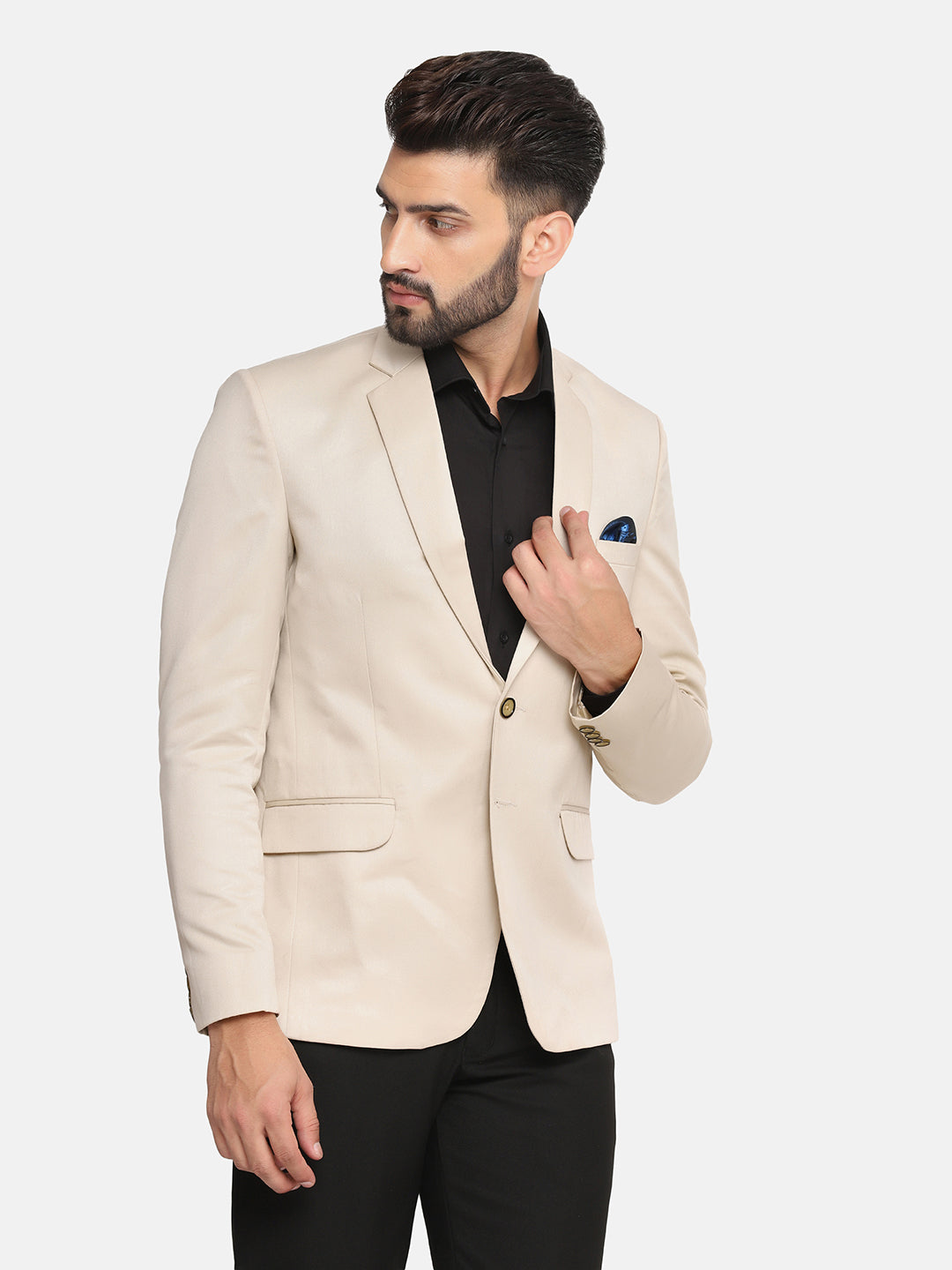 Men Beige Notched Lapel Blazer - Tahvo India