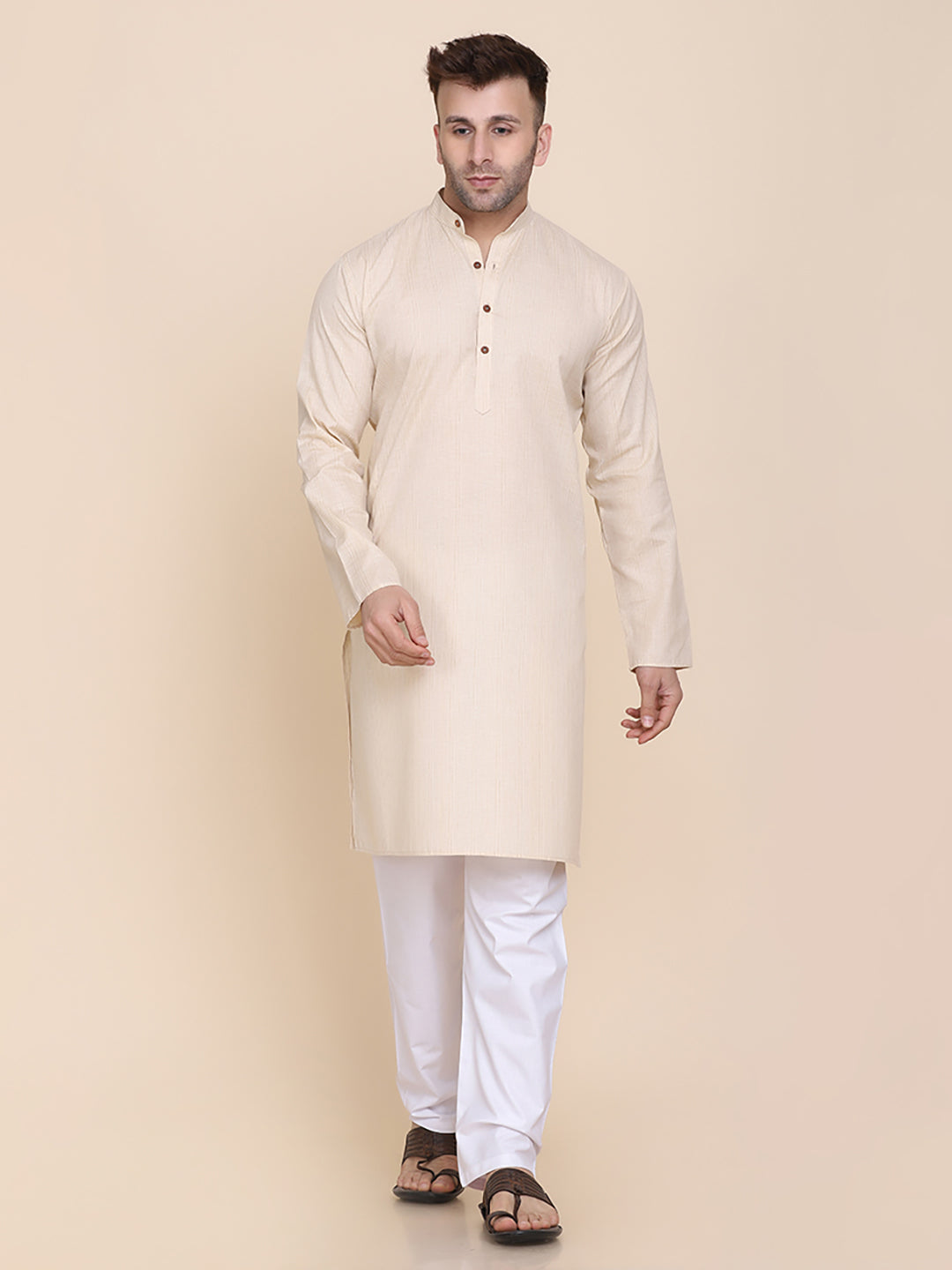 Men Beige Kurta Set - Tahvo India