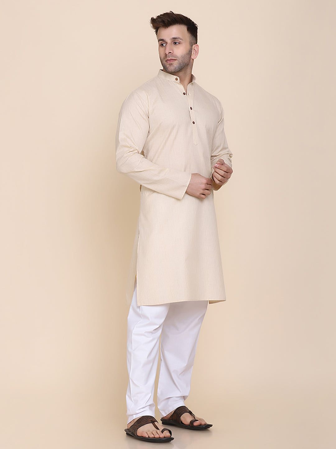 Men Beige Kurta Set - Tahvo India