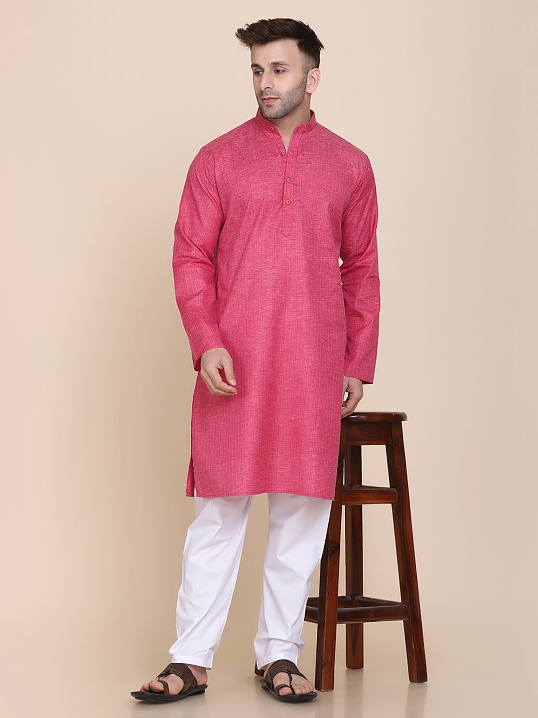 Men Pink Solid Kurta Set - Tahvo India