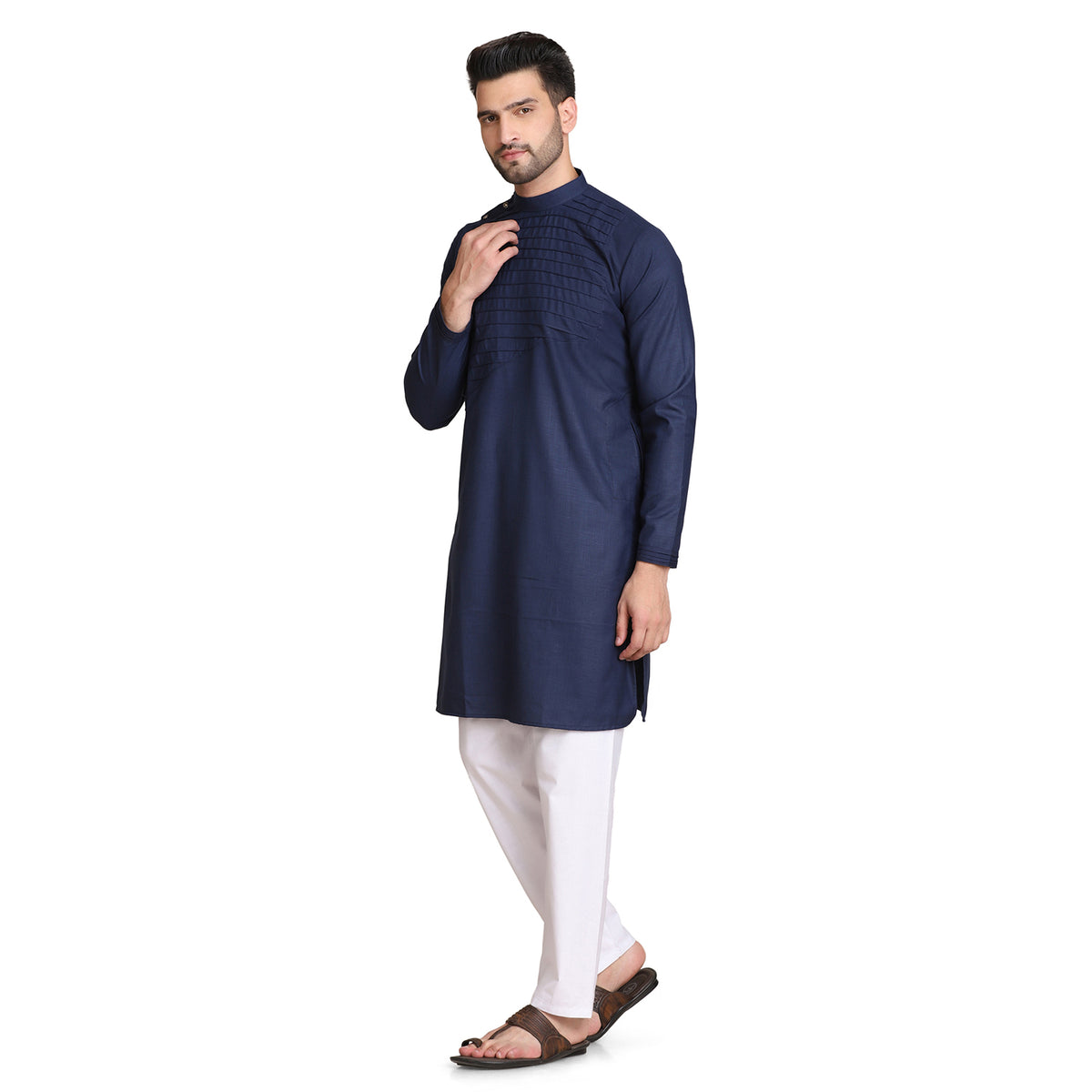 Men Navy Blue solid Kurta