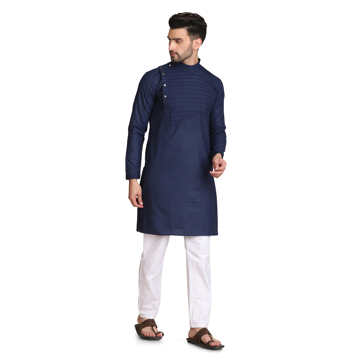 Men Navy Blue solid Kurta