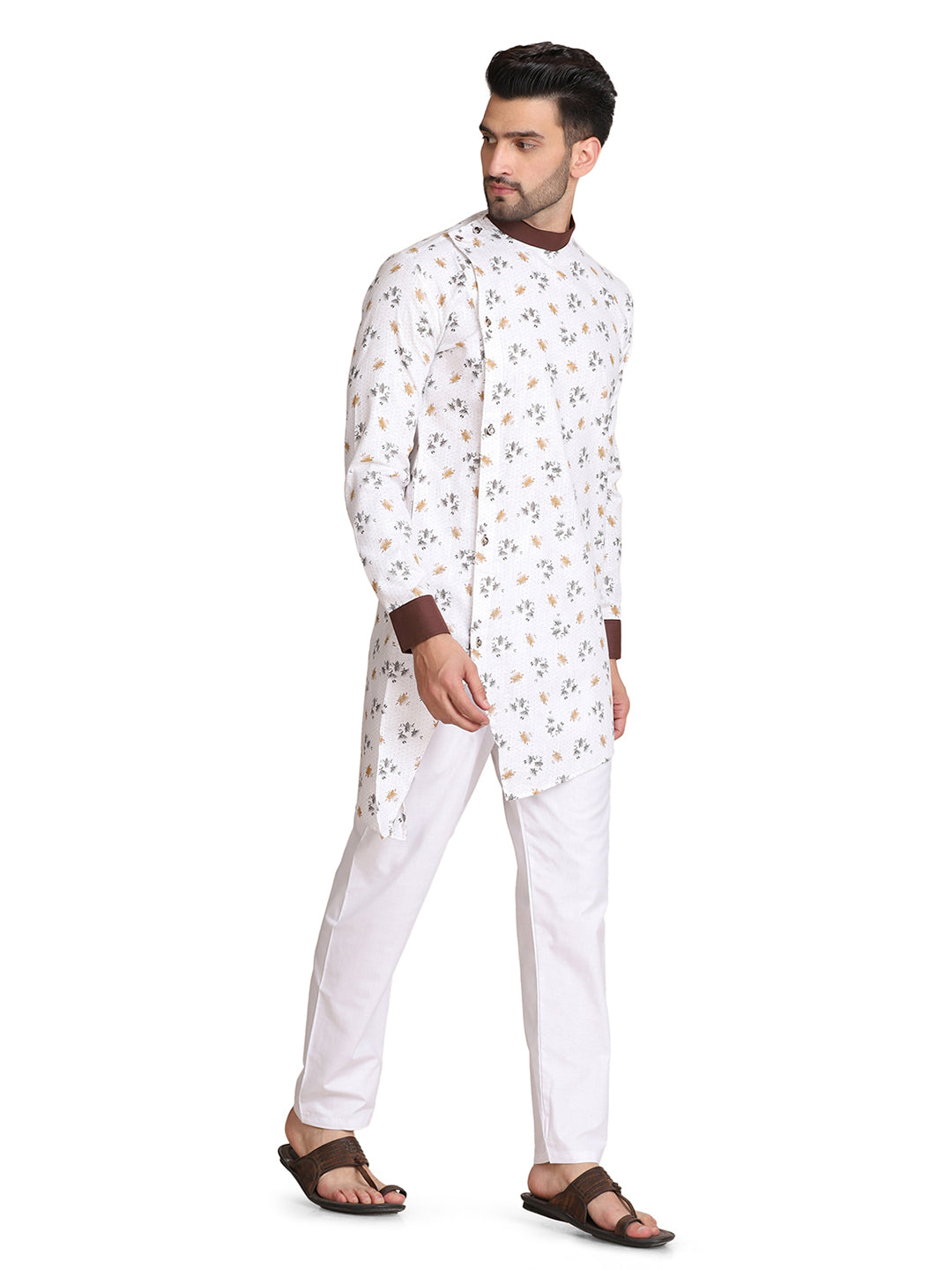 Men white asymmetrical Kurta Set - Tahvo India