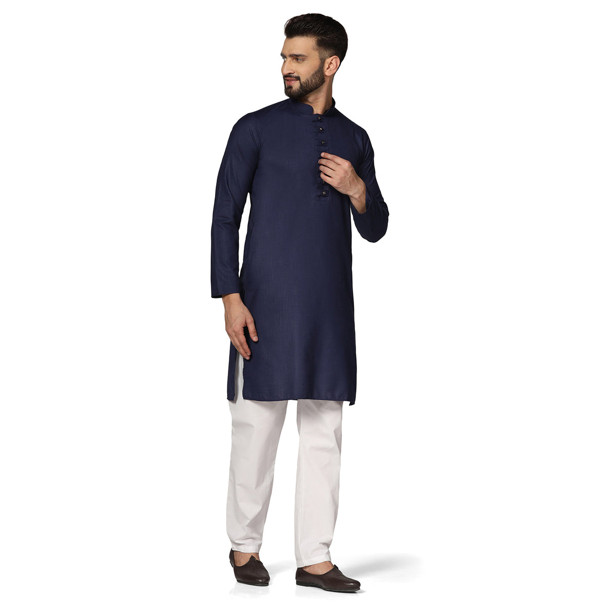 Men Navy Blue Casual Kurta Set
