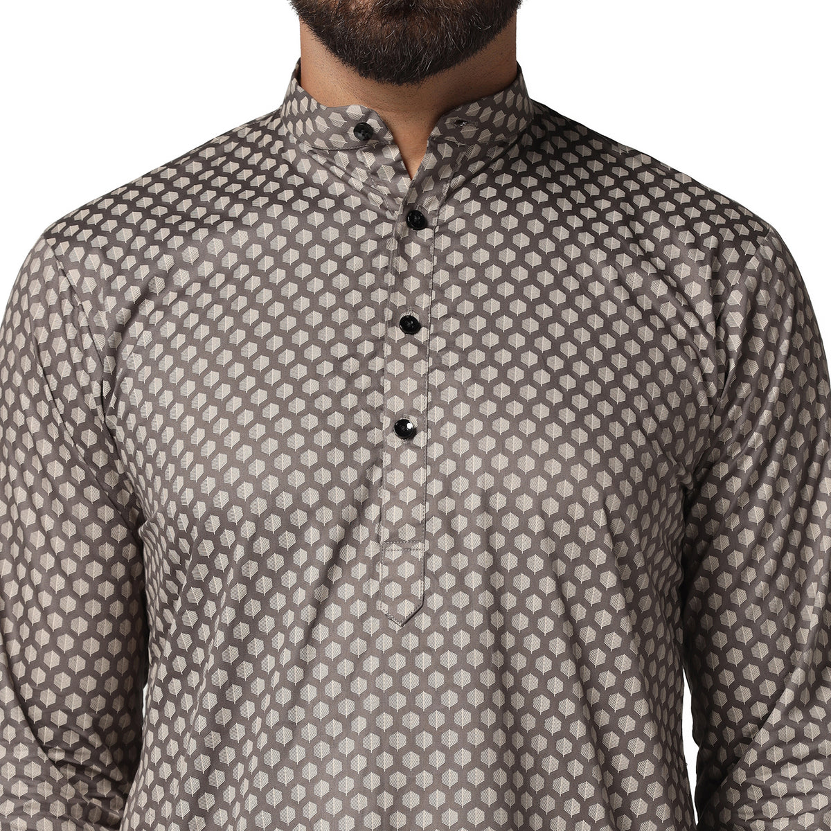 Men Brown Printed Kurta Set