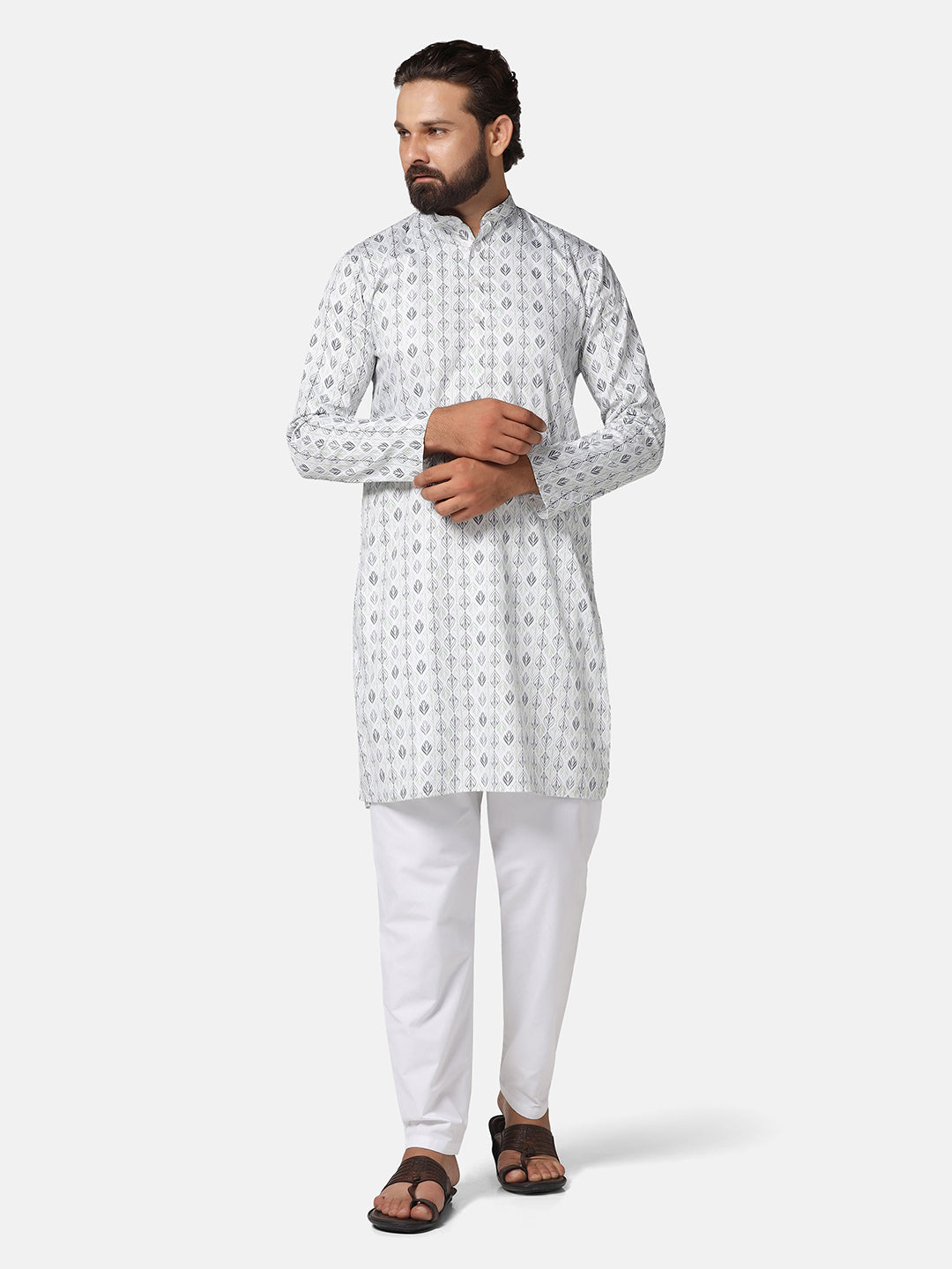 Men Green Printed Kurta Set - Tahvo India