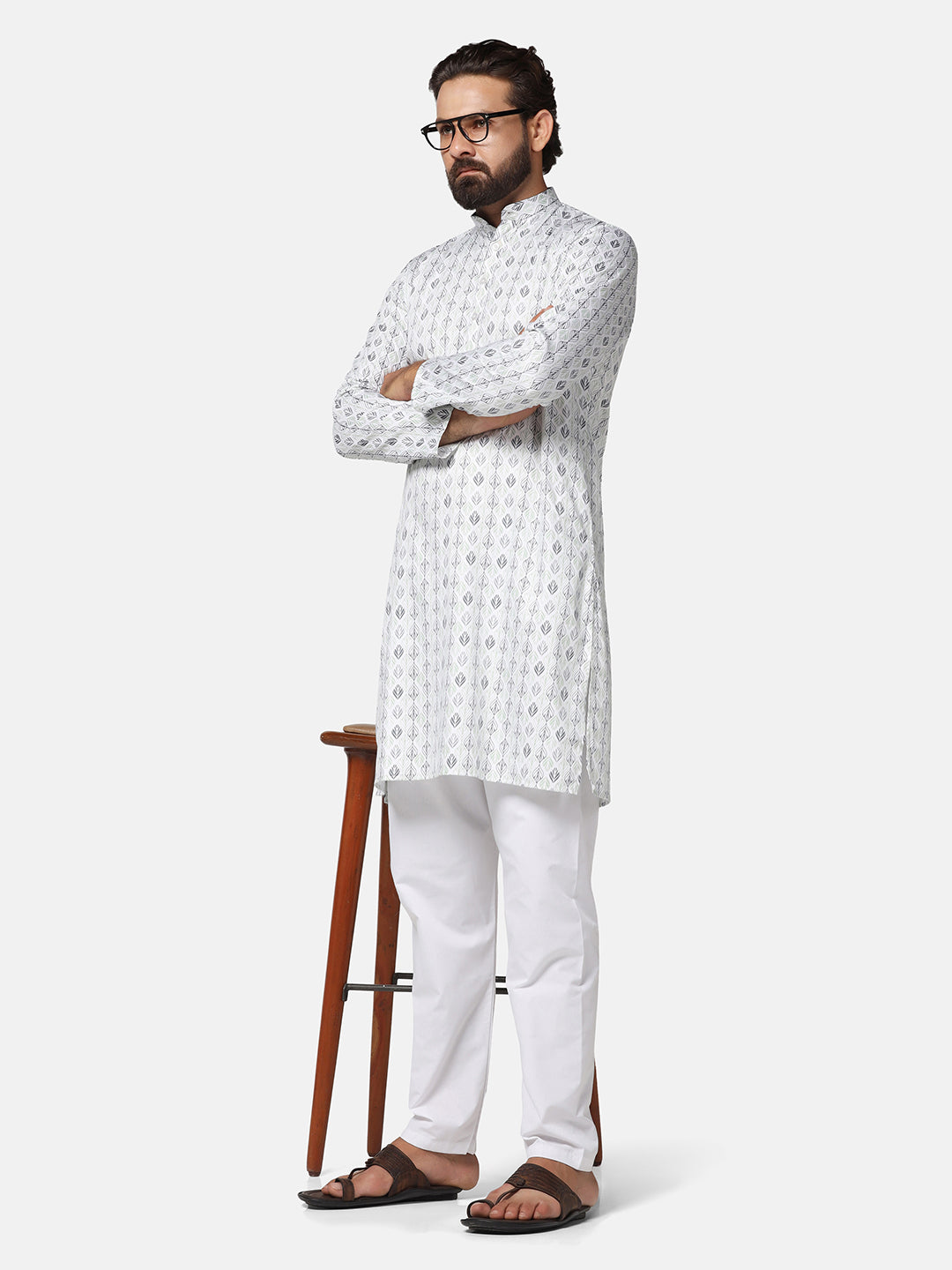 Men Green Printed Kurta Set - Tahvo India