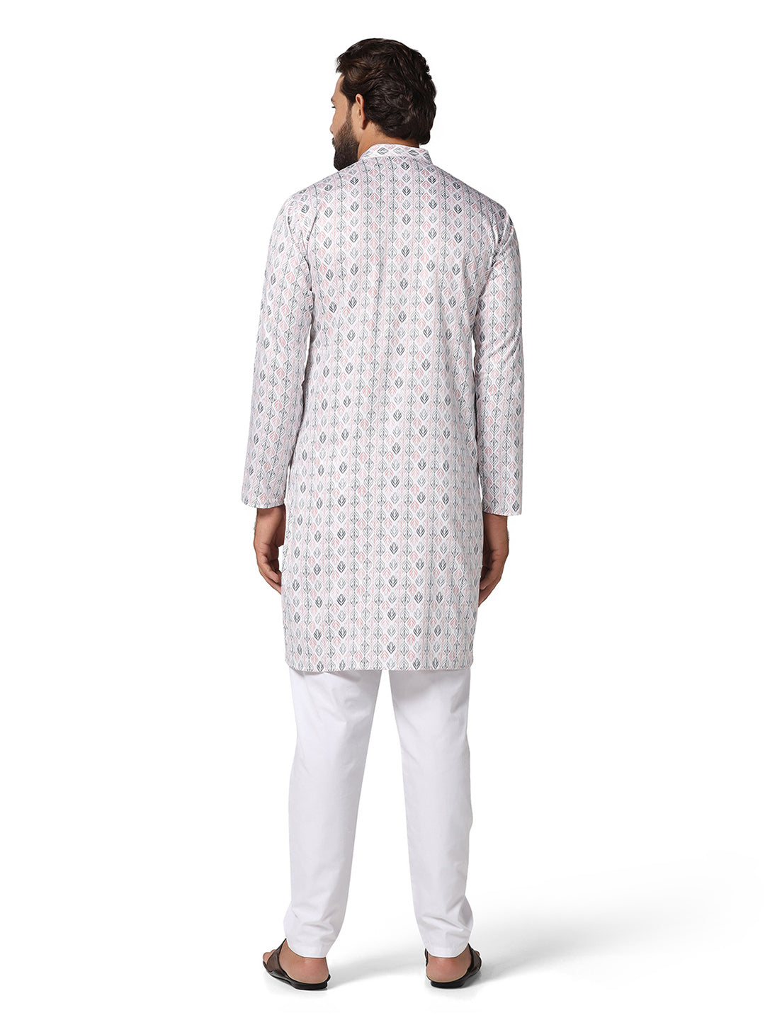 Men Pink Solid Printed Kurta Set - Tahvo India