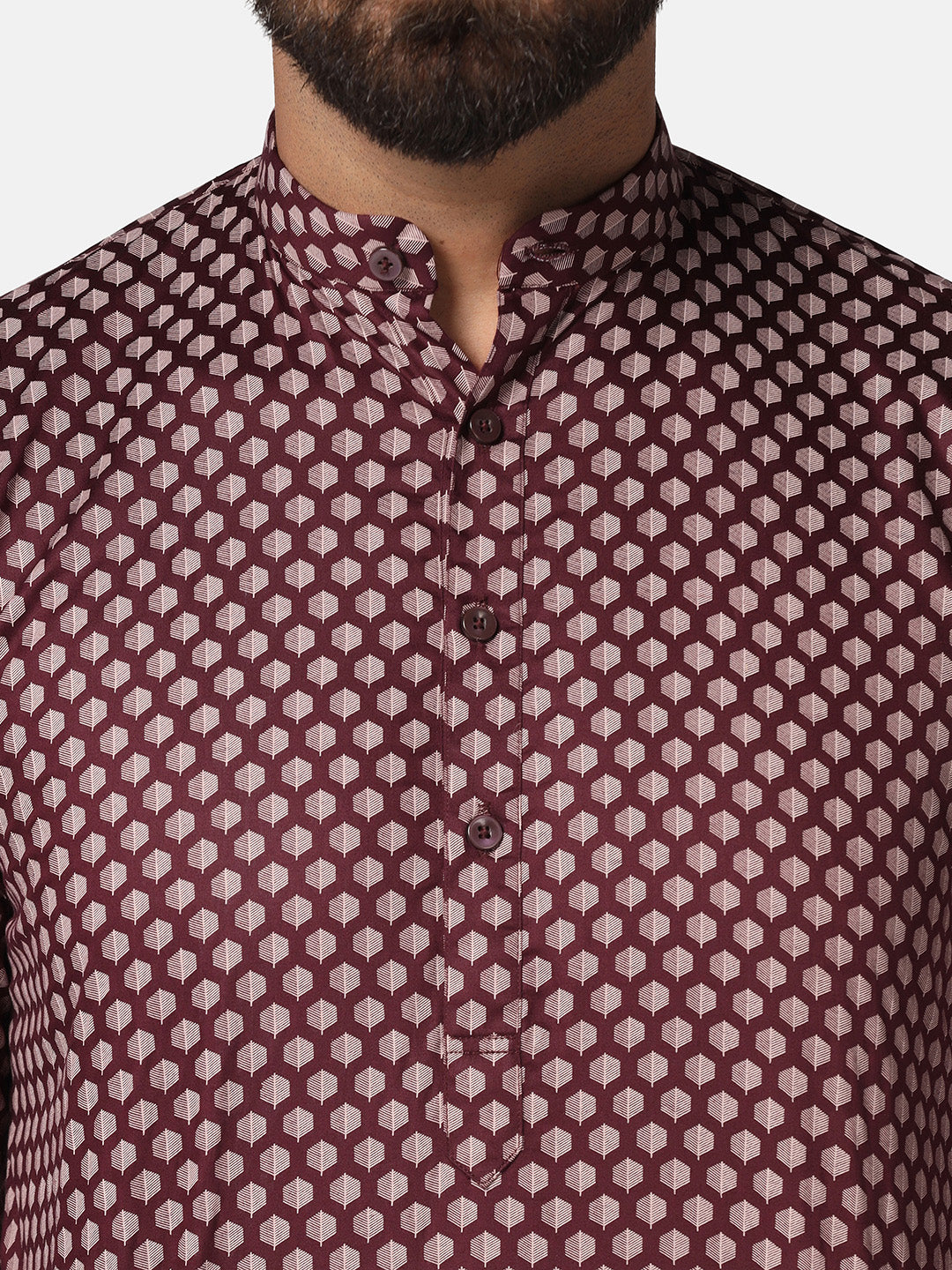 Men Maroon Solid Printed Kurta Set - Tahvo India