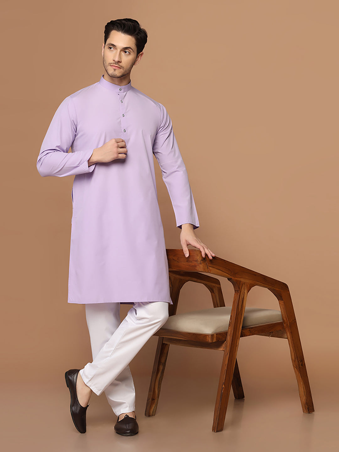 Men Solid Purple Kurta Set - Tahvo India