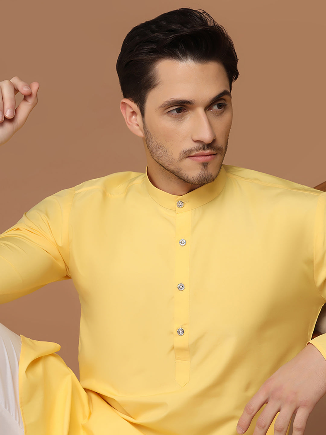 Men Solid Yellow Kurta Set - Tahvo India