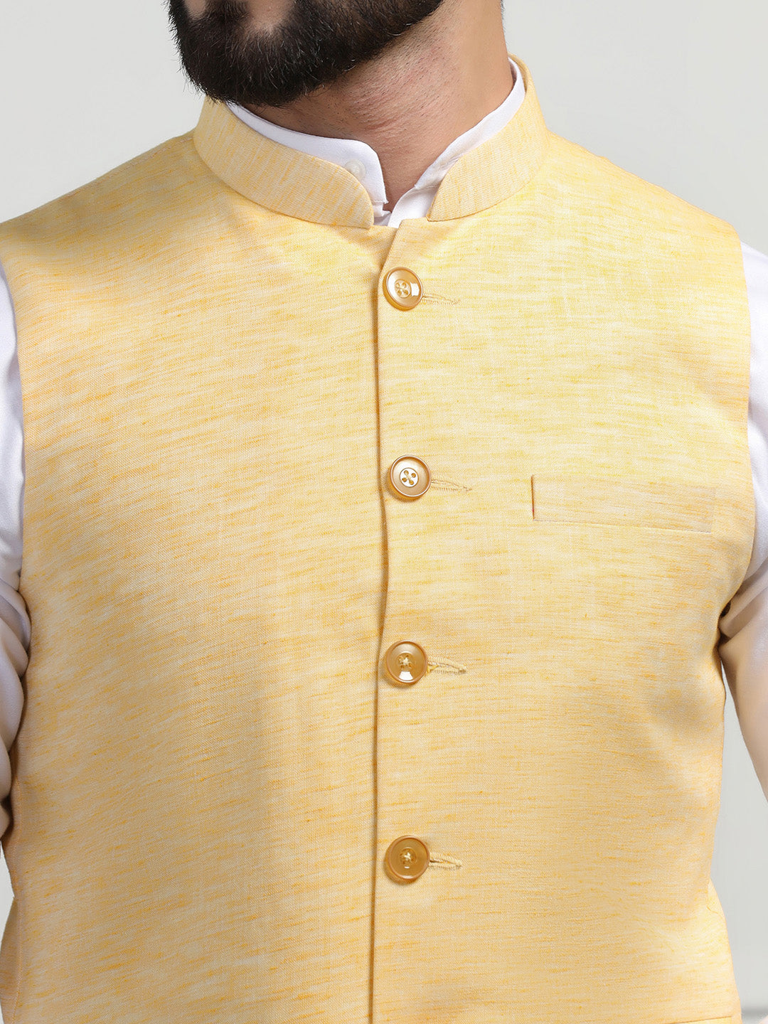 Men Linen Nehru Jacket With Black Kurta Pajyama - Tahvo India