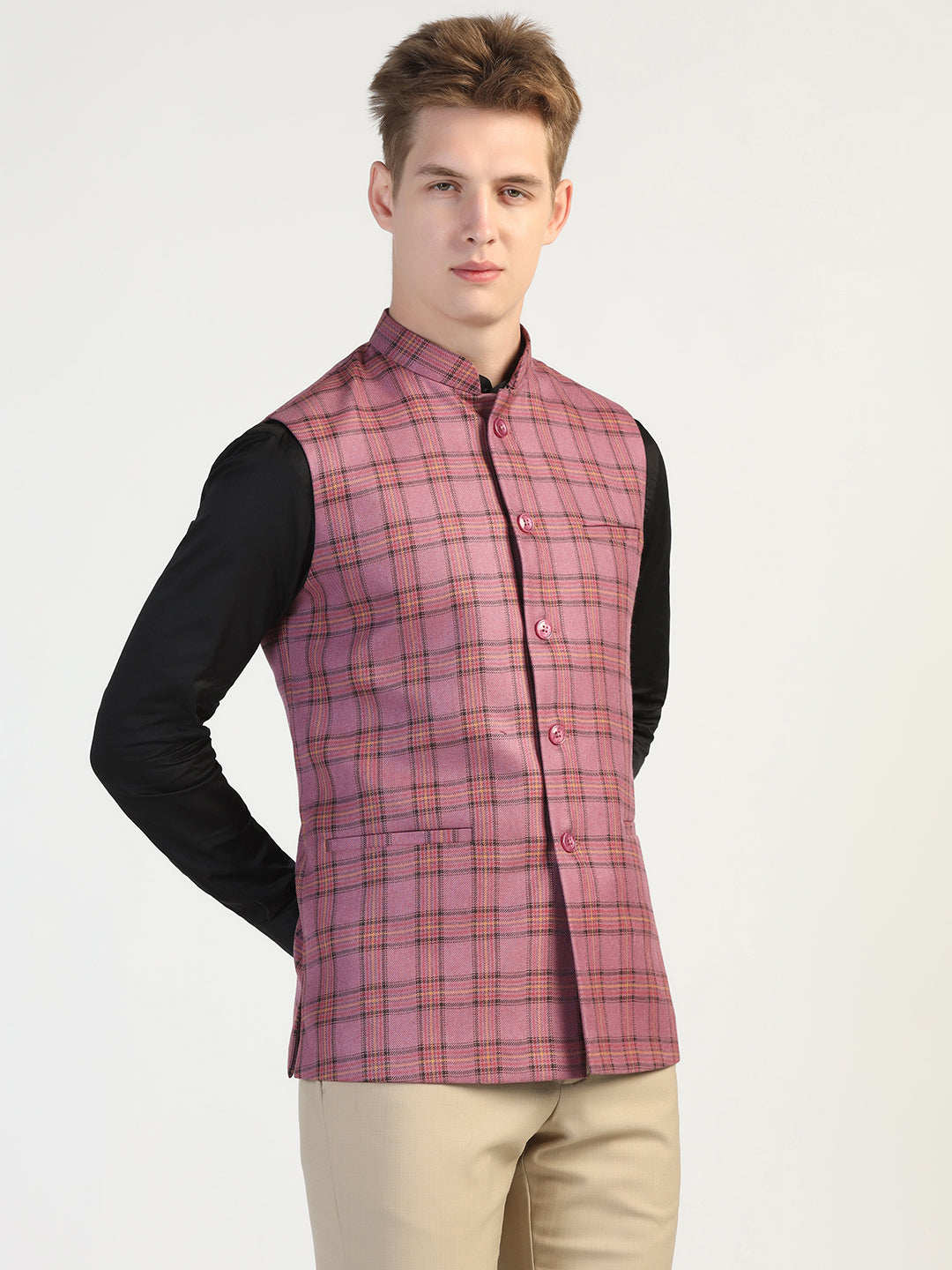 Purple Checked Waistcoat - Tahvo India