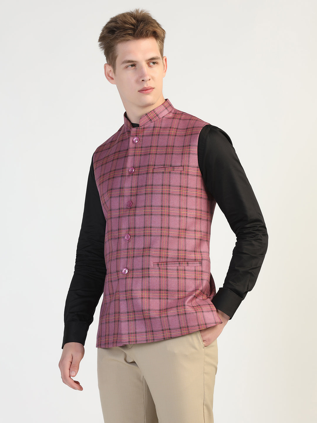 Purple Checked Waistcoat - Tahvo India