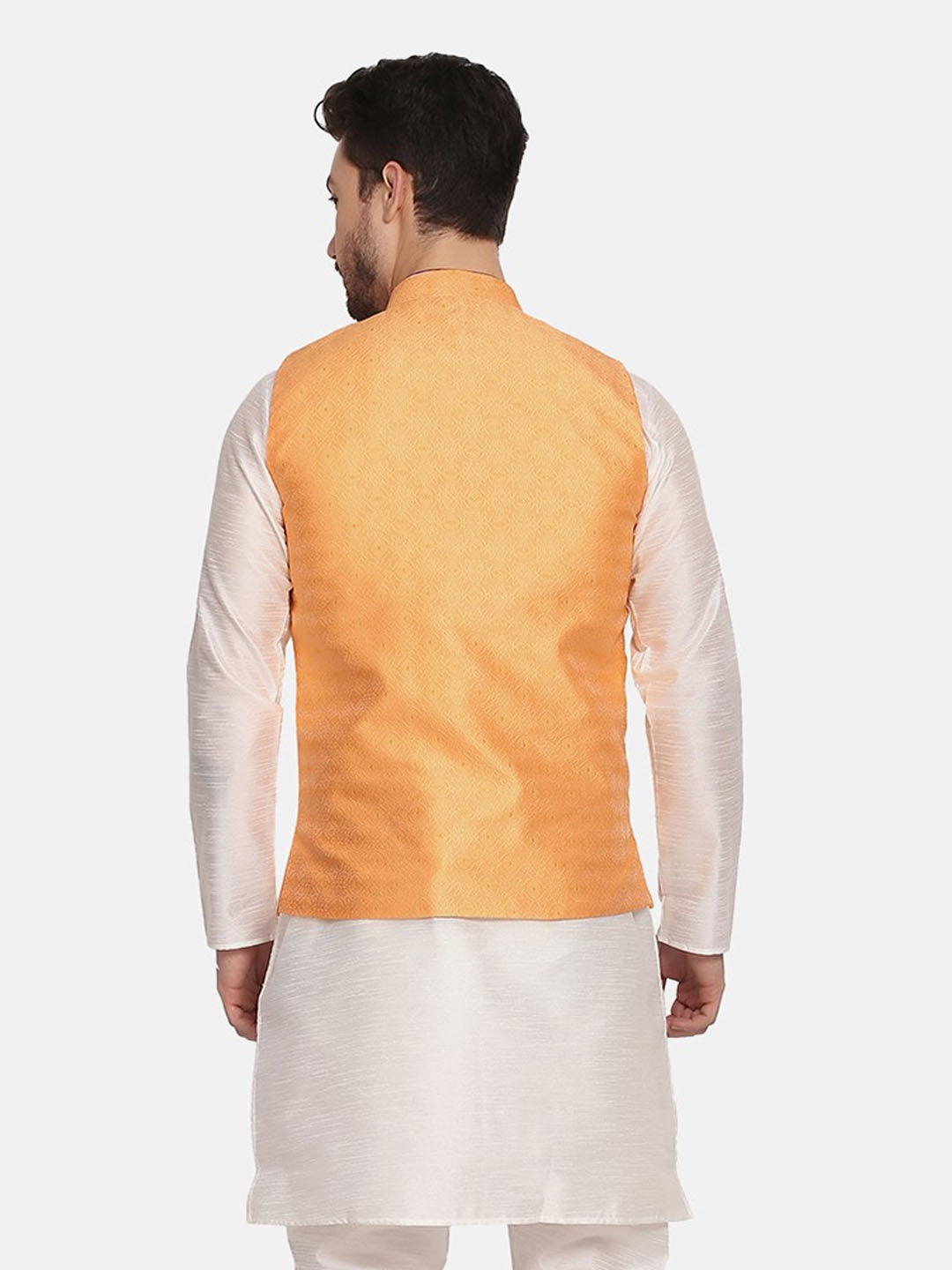 Men Orange Silk Blend Nehru Jacket - Tahvo India