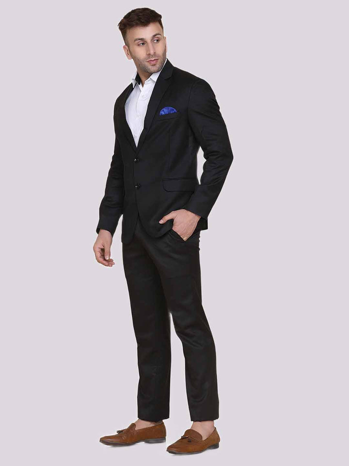 Black Notched Lapel Blazer With Hanky For Men - Tahvo India