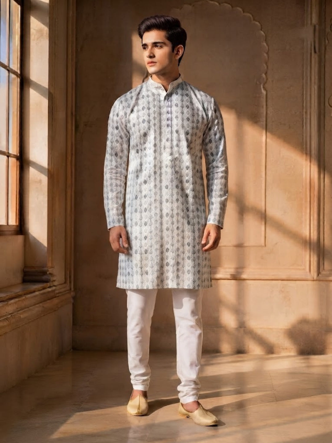 Men Green Printed Kurta Set
