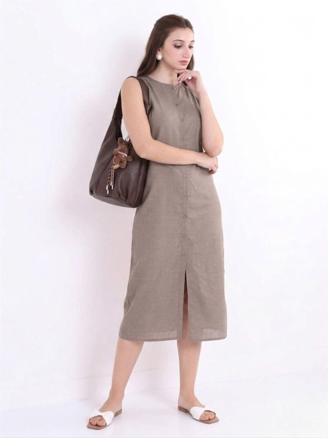 Women Brown Solid Dress