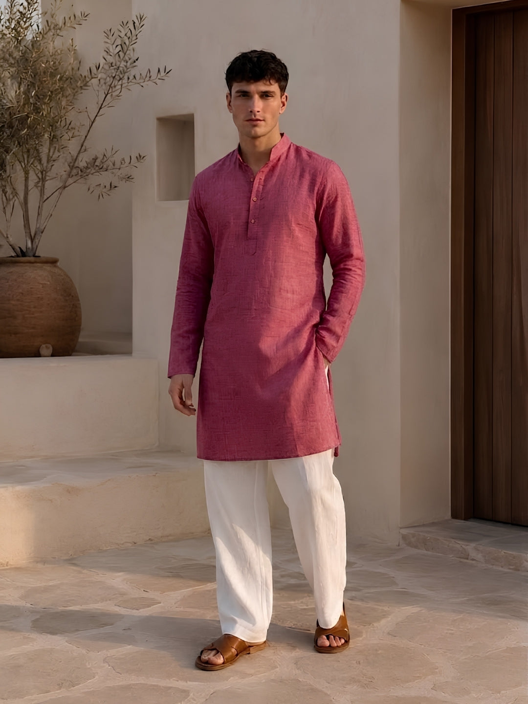 Men Pink Kurta Set