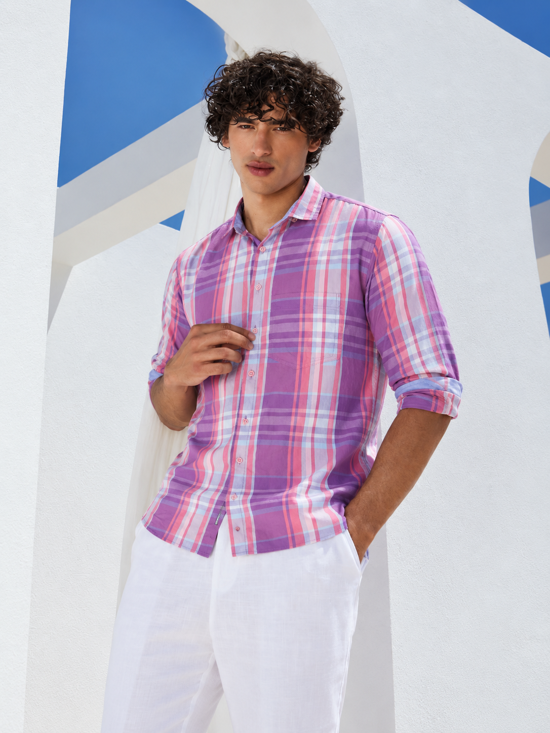 Men Purple Premium Slim Fit Tartan Cotton Checked Casual Shirt