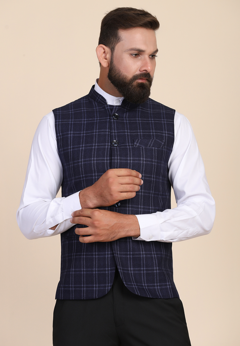 Men Blue Tweed Modi Jacket - Tahvo India