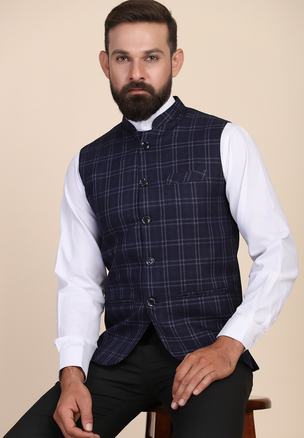Men Blue Tweed Modi Jacket