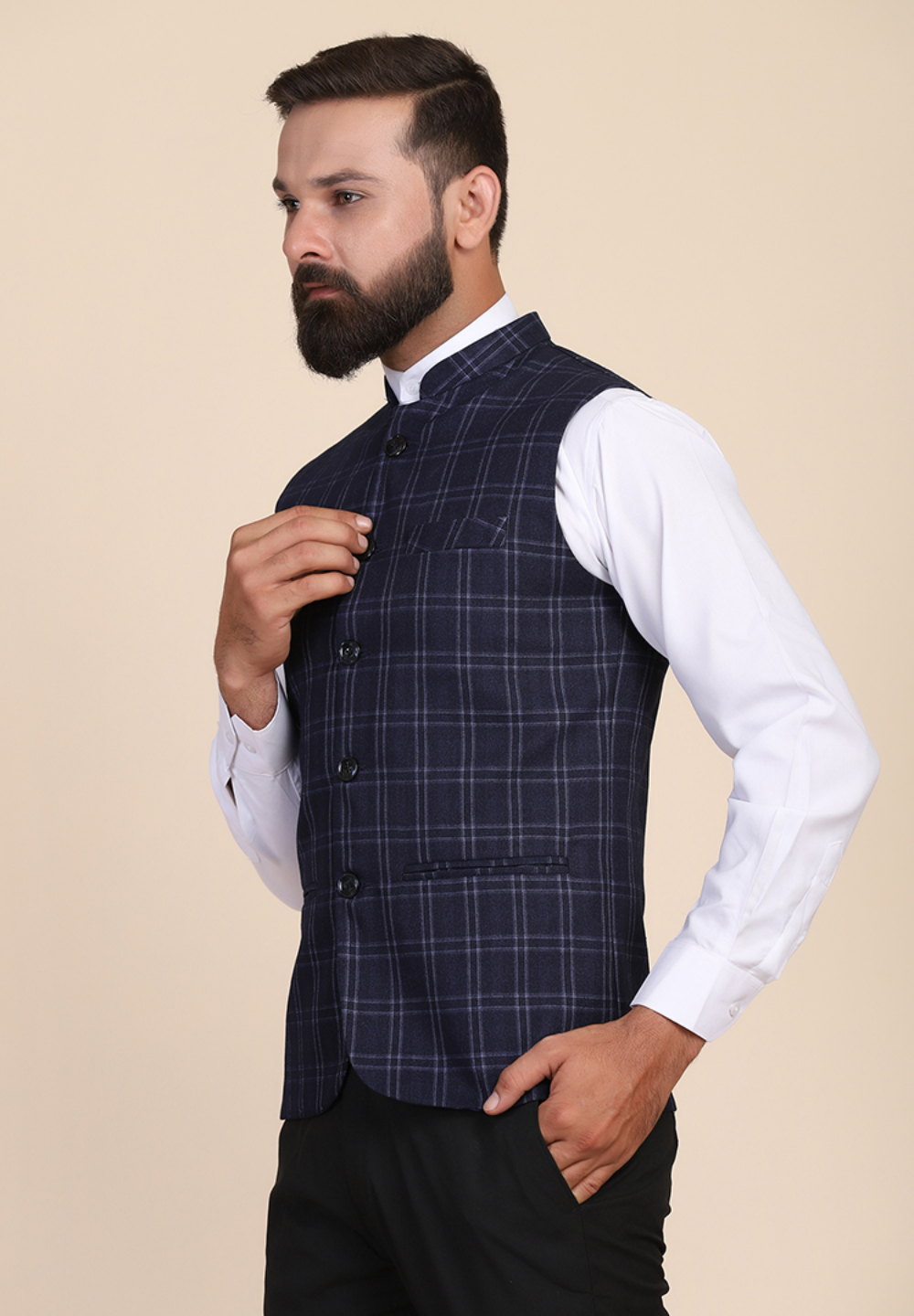 Men Blue Tweed Modi Jacket - Tahvo India