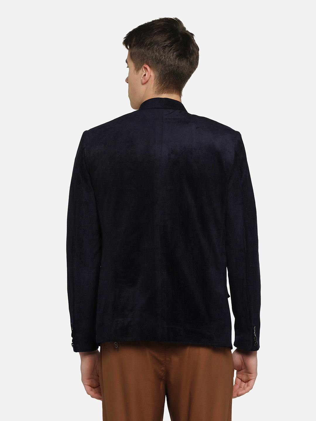 Men Blue Velvet Bandgala Blazer - Tahvo India