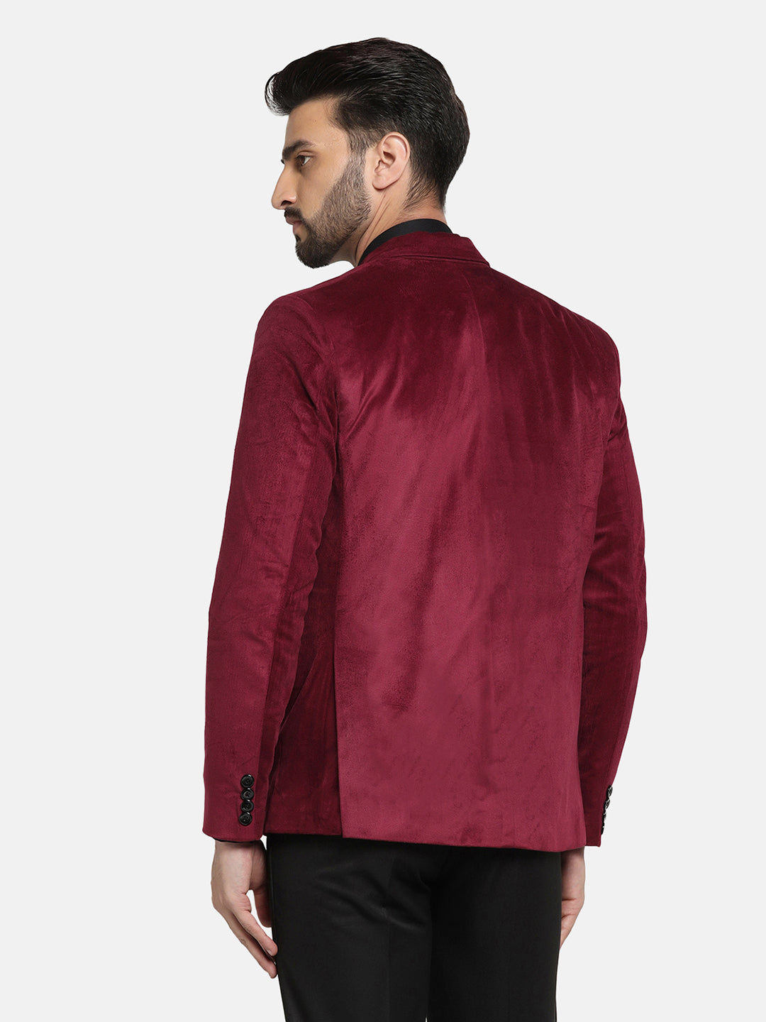 Men Maroon Velvet Blazer - Tahvo India