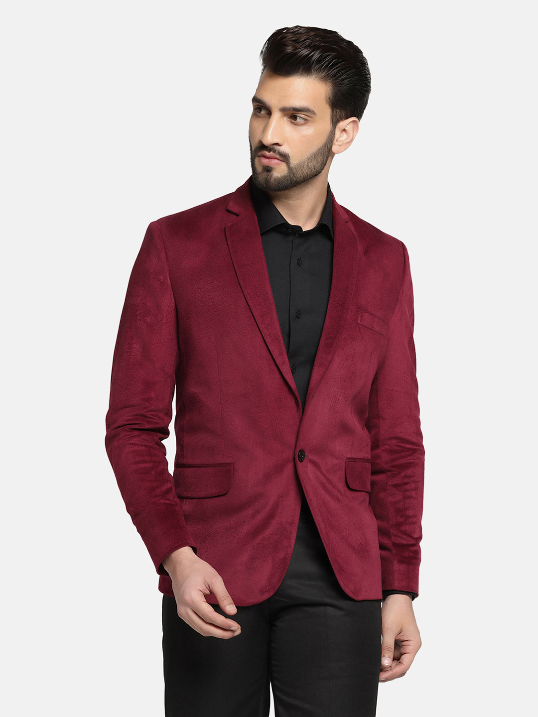Men Maroon Velvet Blazer - Tahvo India