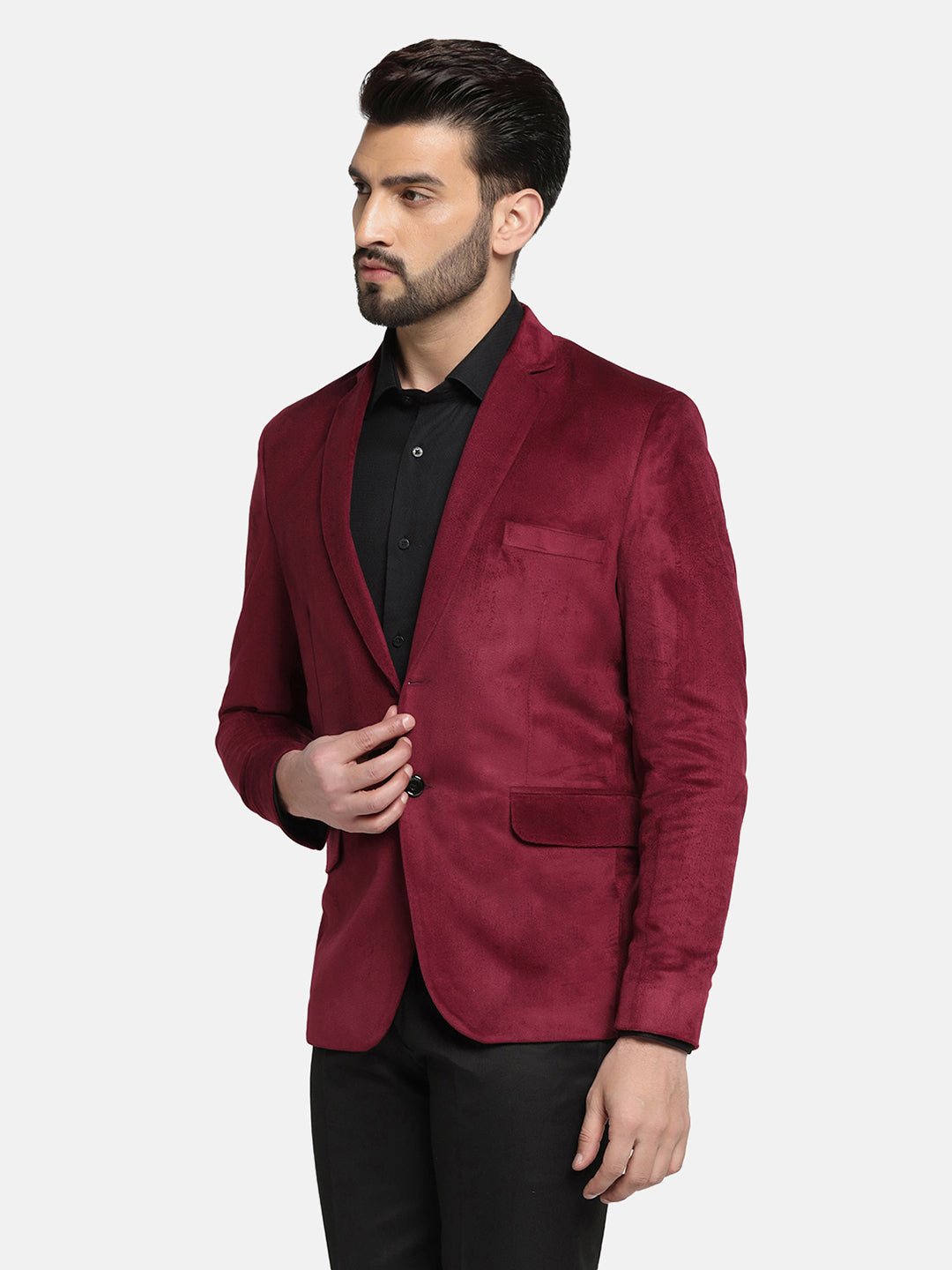 Men Maroon Velvet Blazer - Tahvo India