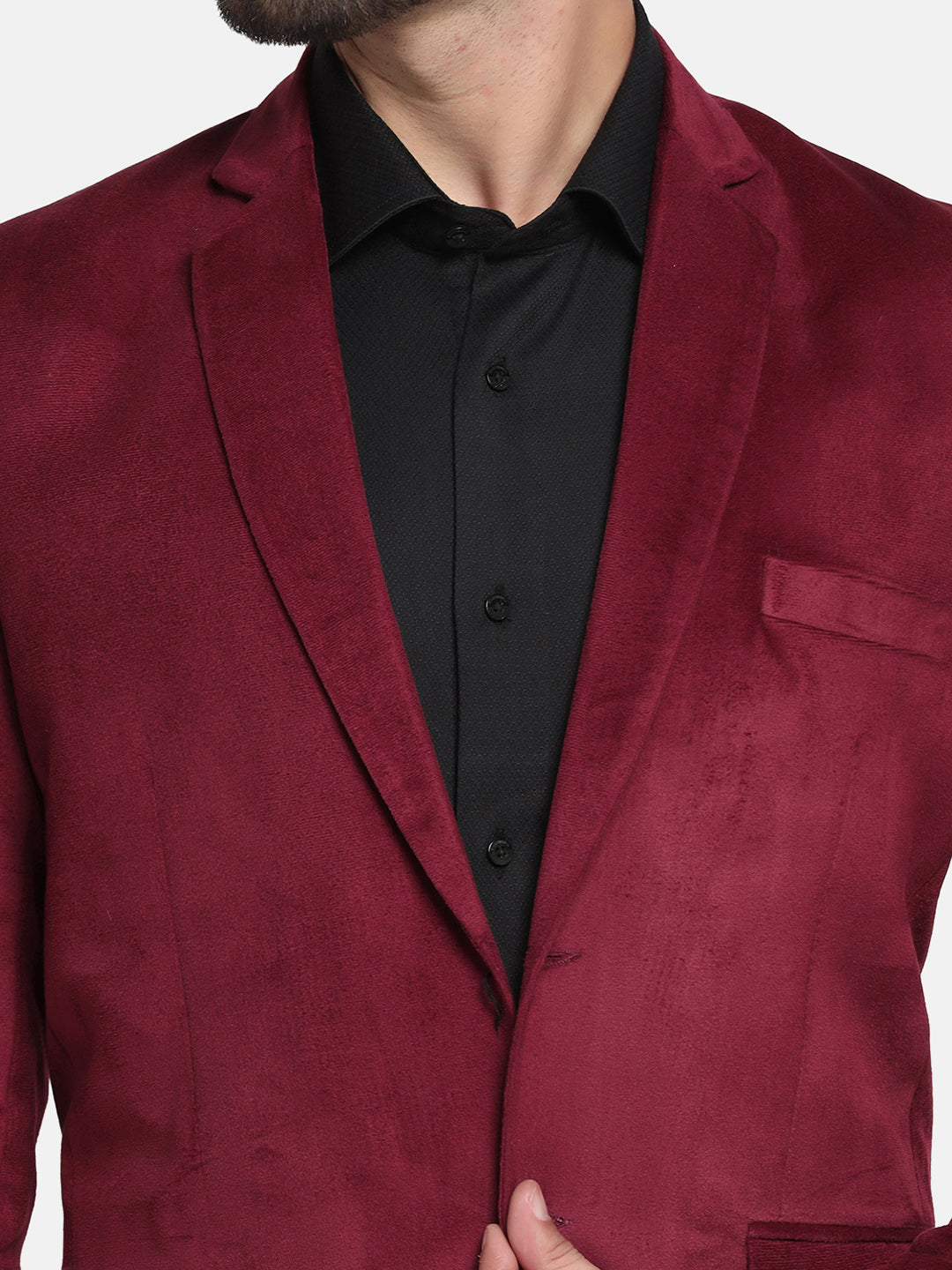 Men Maroon Velvet Blazer - Tahvo India