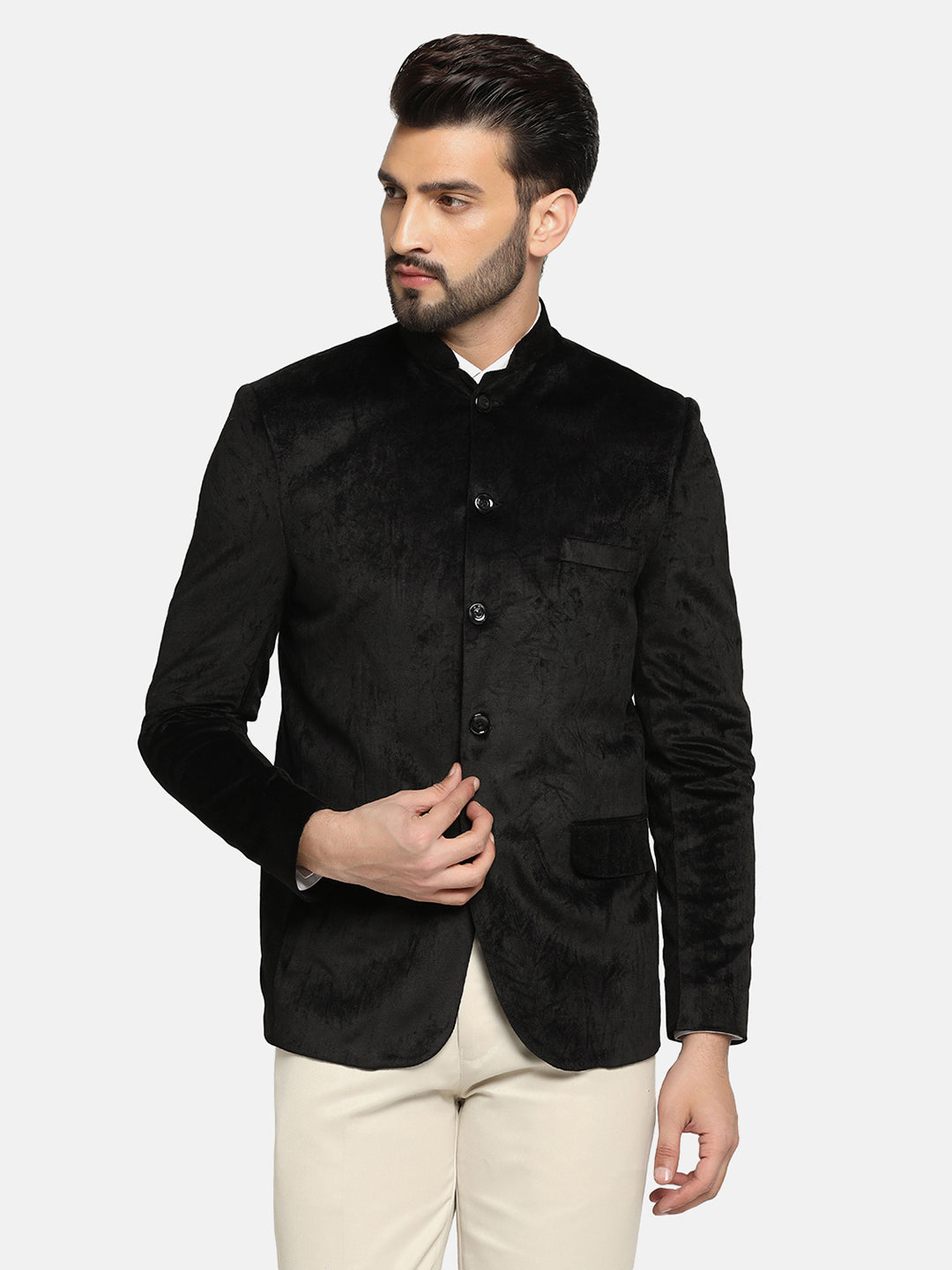 Men Velvet Black Bandhgala Blazer - Tahvo India