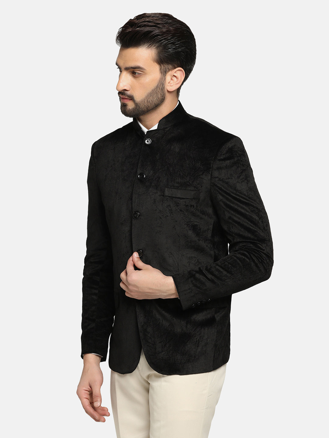 Men Velvet Black Bandhgala Blazer - Tahvo India