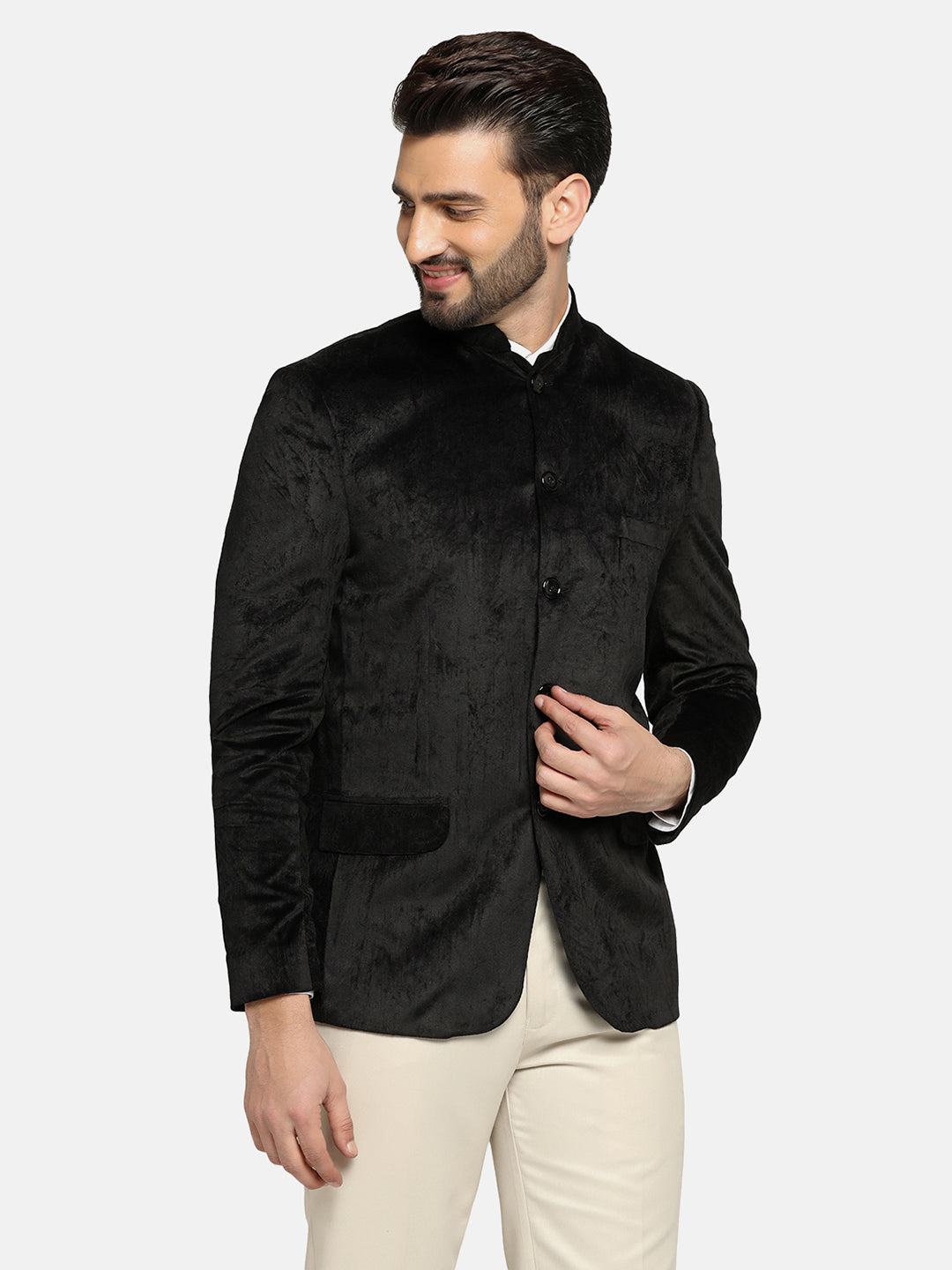 Men Velvet Black Bandhgala Blazer - Tahvo India