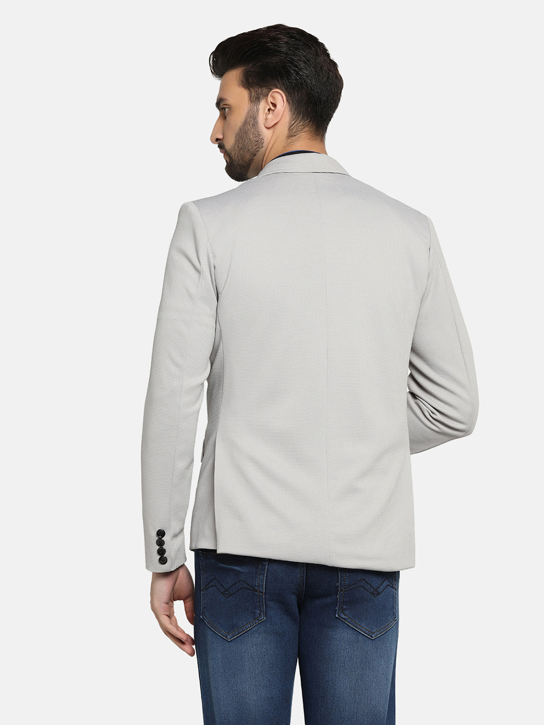 Men Grey stretchable Textured Blazer - Tahvo India