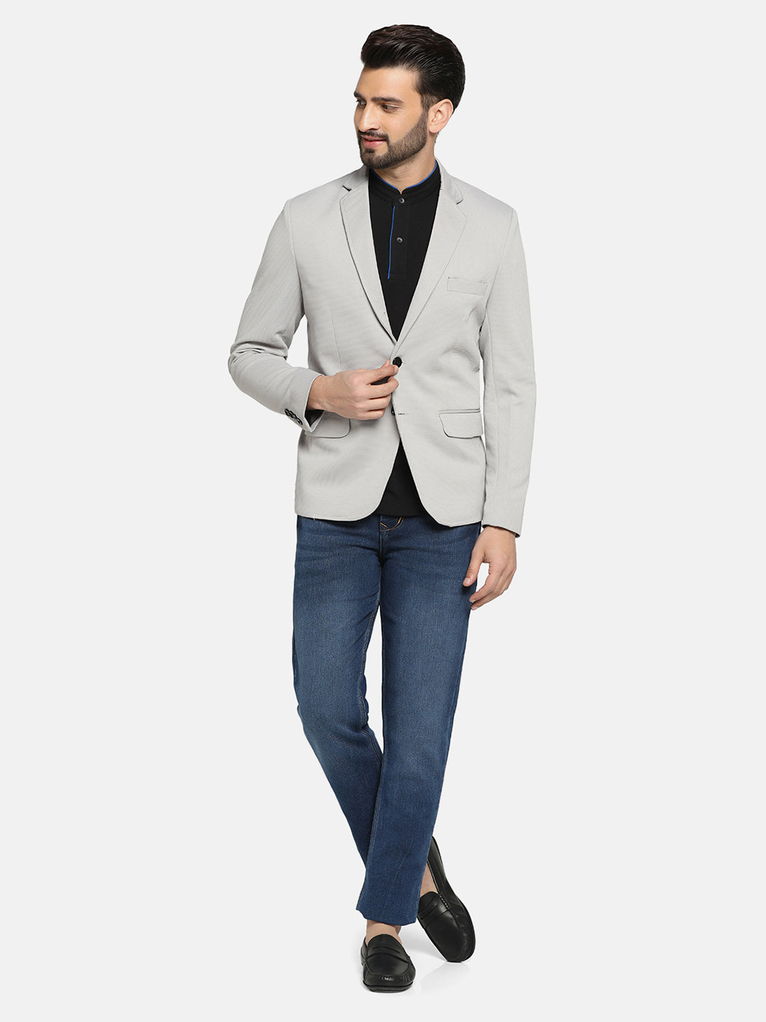 Men Grey stretchable Textured Blazer - Tahvo India
