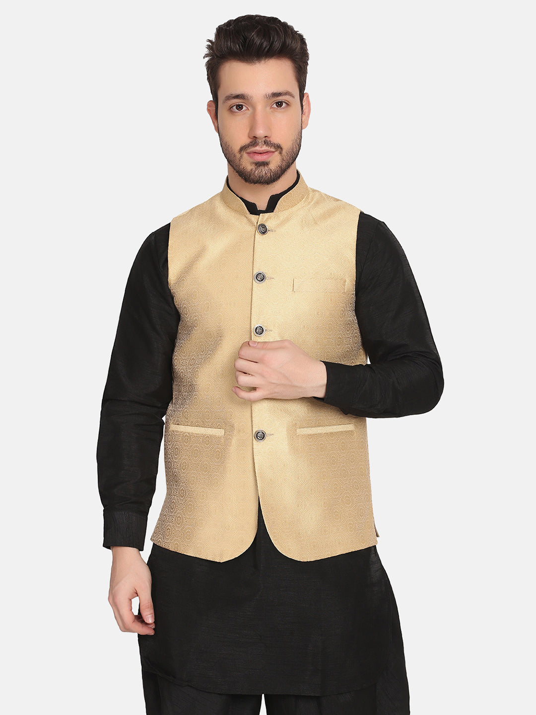 MEN GOLDEN silk blend NEHRU JACKET - Tahvo India