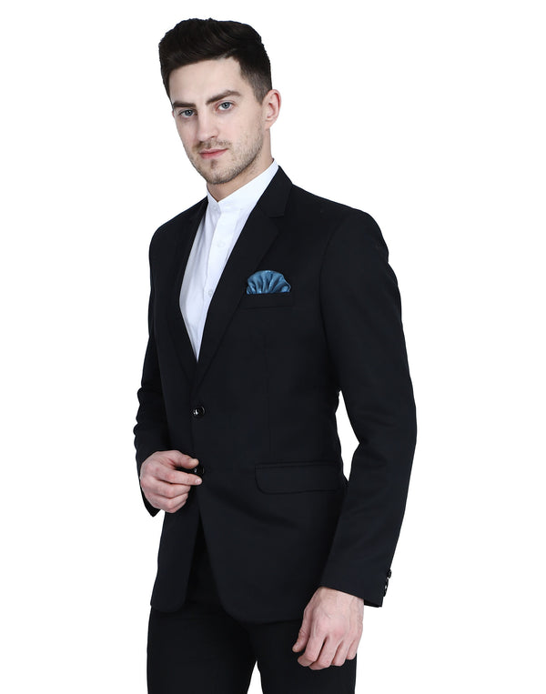 Men Black Notched Lapel Blazer With Hanky